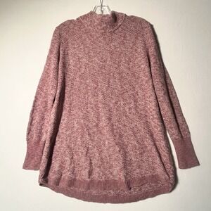 LL Bean L Linen Cotton Blend Mock Neck Sweater Dusty Pink Long Sleeve Pullover